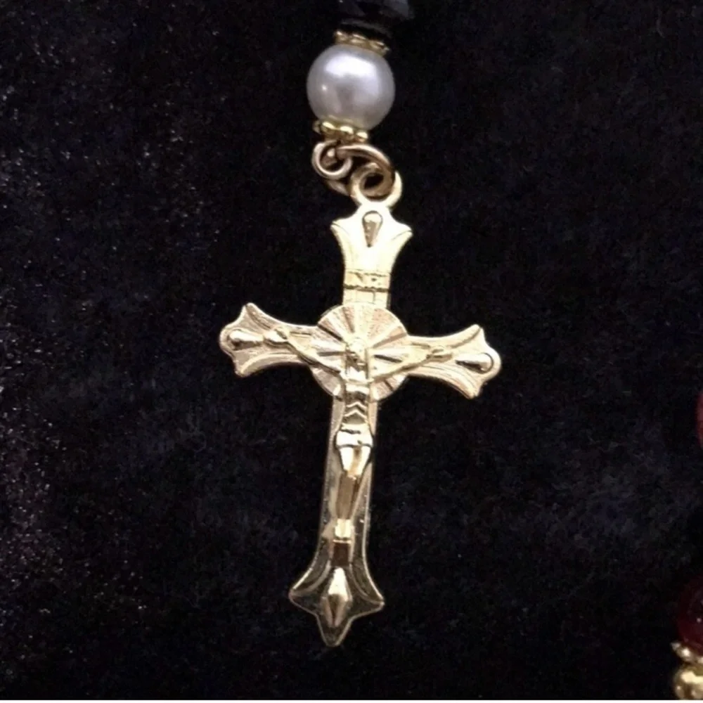 ECCENTRIC HANDCRAFTED Red/White/Black Beaded Bookmark with Golden Cross